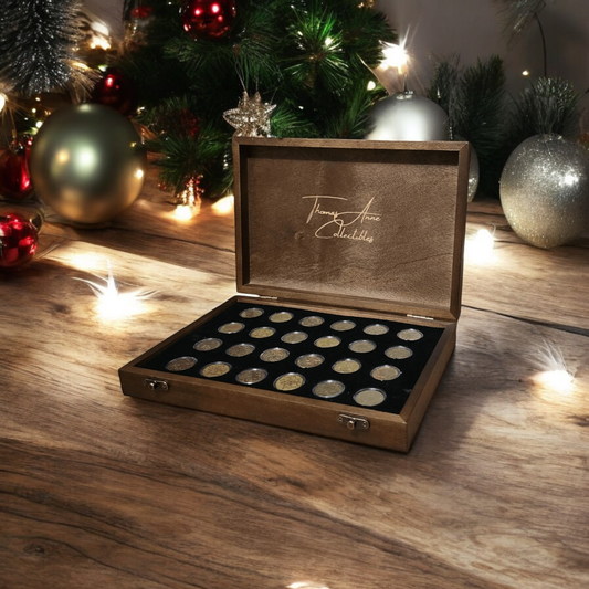 Artisan-Crafted Mahogany 24 Slot Australian $1 Coin Display Case