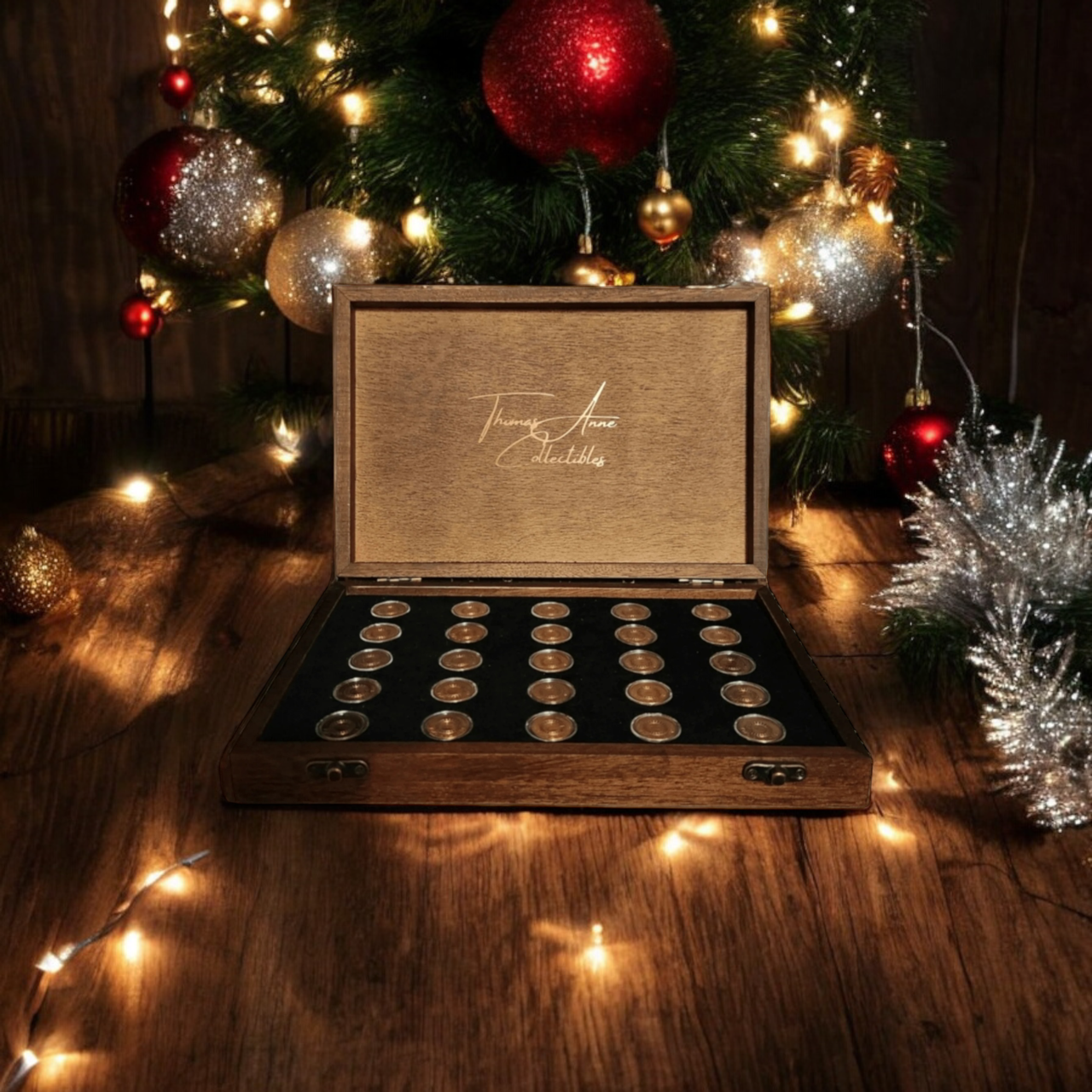 Artisan-Crafted Mahogany 25 Slot Australian $2 Coin Display Case