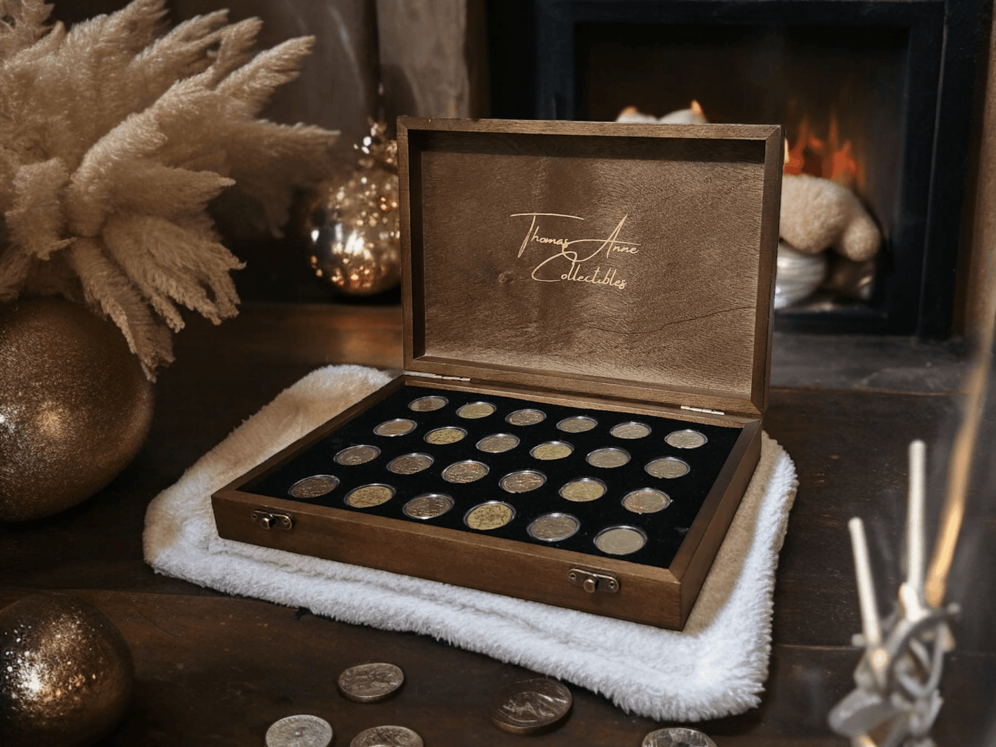 Artisan-Crafted Mahogany Australian $1 Coin Display Case - Thomas Anne Collectibles