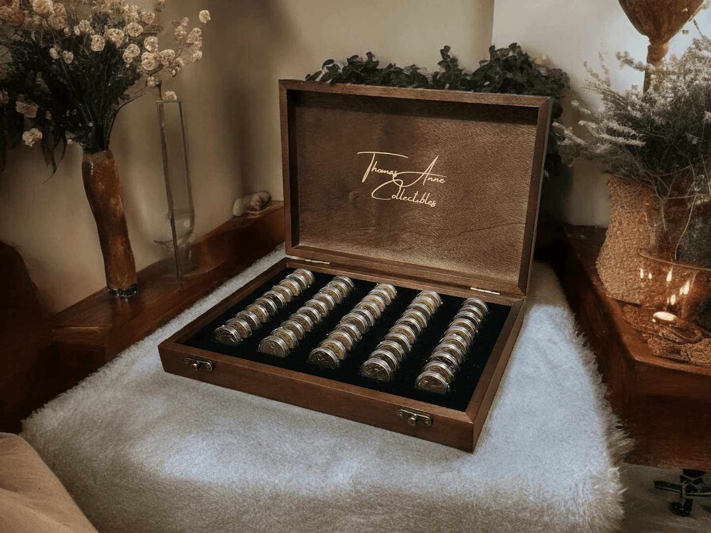 Artisan-Crafted Mahogany Australian $1 Coin Storage Case - Thomas Anne Collectibles